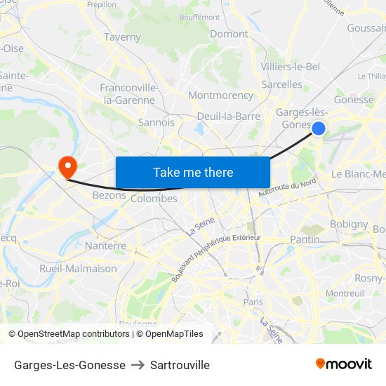 Garges-Les-Gonesse to Sartrouville map