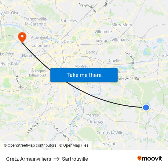 Gretz-Armainvilliers to Sartrouville map