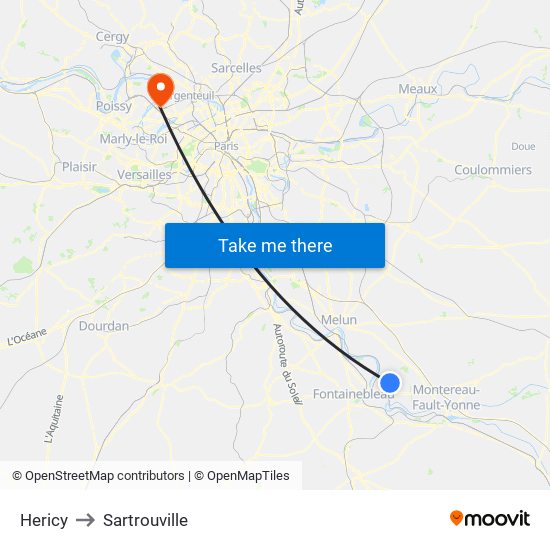 Hericy to Sartrouville map