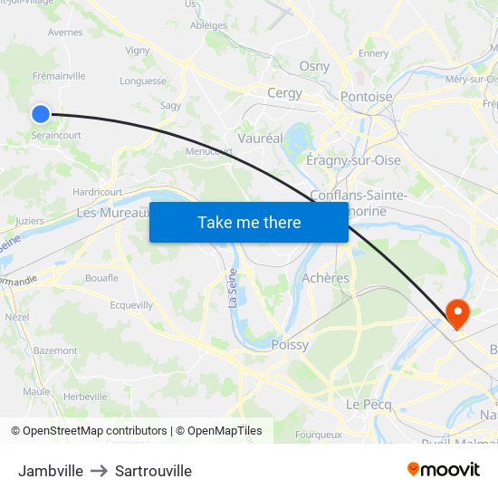 Jambville to Sartrouville map