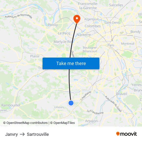 Janvry to Sartrouville map