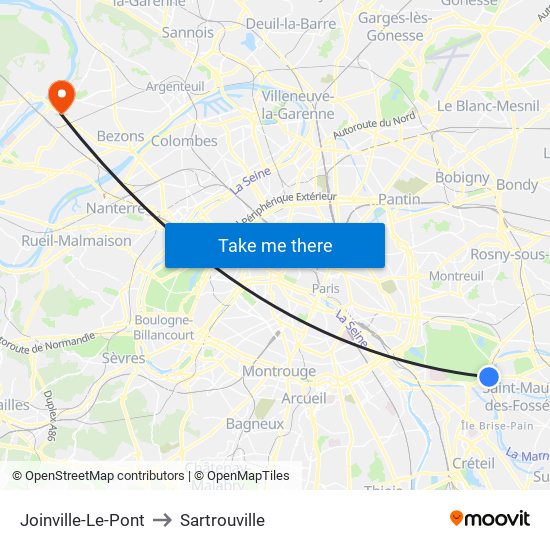 Joinville-Le-Pont to Sartrouville map