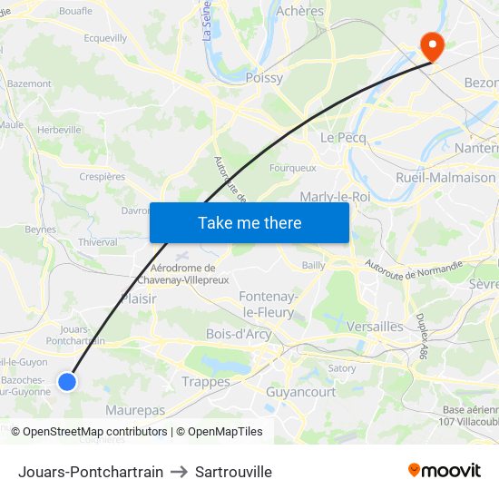 Jouars-Pontchartrain to Sartrouville map