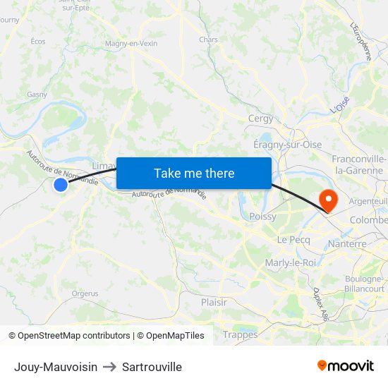 Jouy-Mauvoisin to Sartrouville map