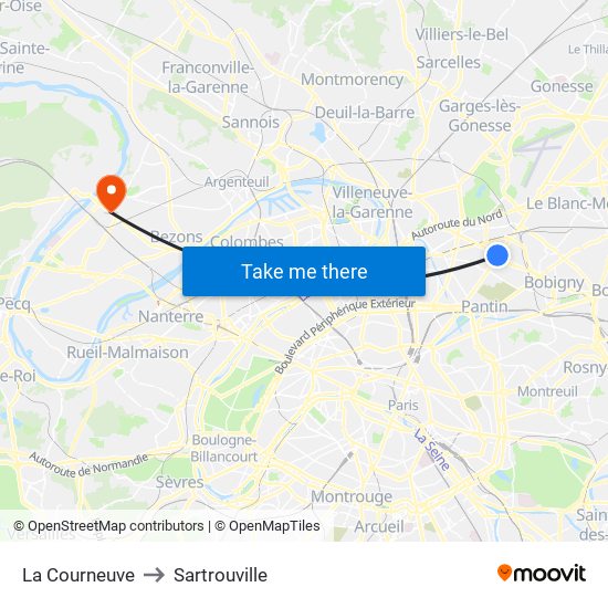 La Courneuve to Sartrouville map