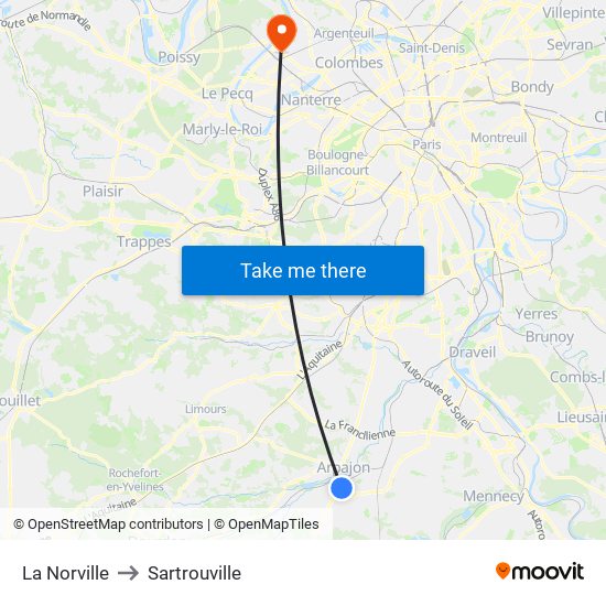 La Norville to Sartrouville map