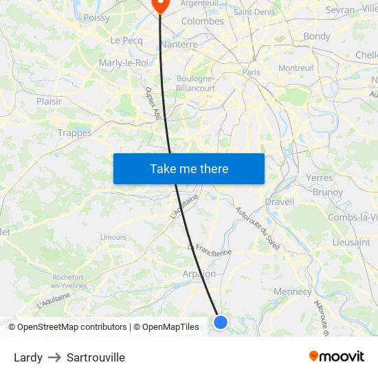 Lardy to Sartrouville map