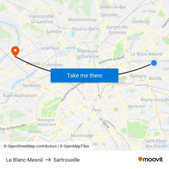 Le Blanc-Mesnil to Sartrouville map