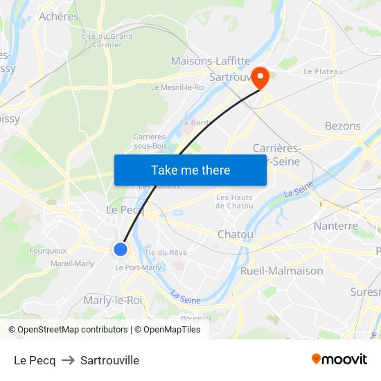 Le Pecq to Sartrouville map