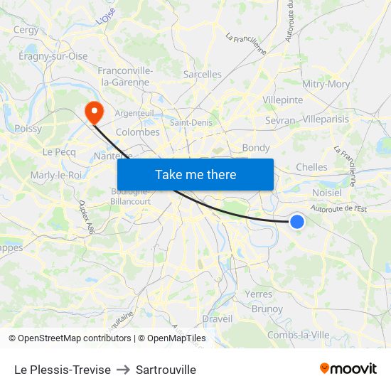 Le Plessis-Trevise to Sartrouville map