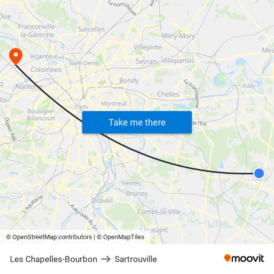 Les Chapelles-Bourbon to Sartrouville map