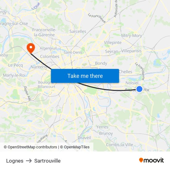 Lognes to Sartrouville map