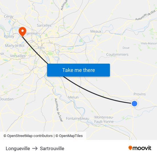 Longueville to Sartrouville map