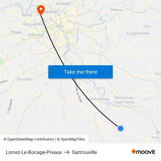 Lorrez-Le-Bocage-Preaux to Sartrouville map