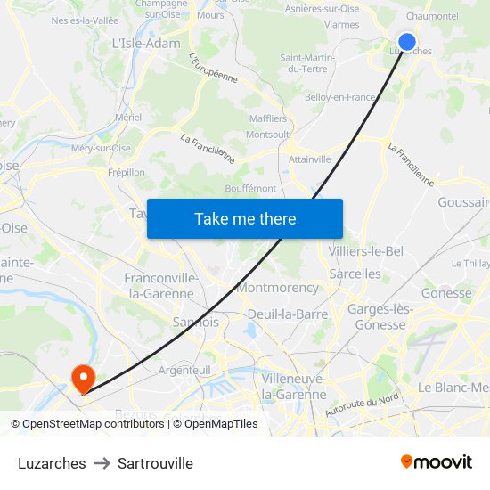 Luzarches to Sartrouville map