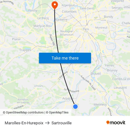 Marolles-En-Hurepoix to Sartrouville map