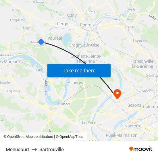 Menucourt to Sartrouville map
