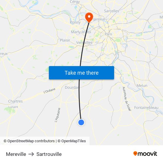 Mereville to Sartrouville map
