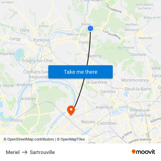 Meriel to Sartrouville map