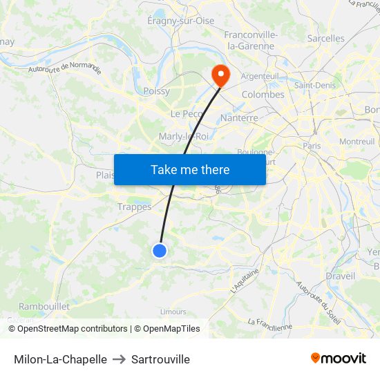 Milon-La-Chapelle to Sartrouville map