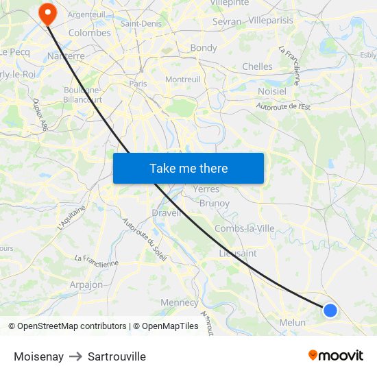 Moisenay to Sartrouville map