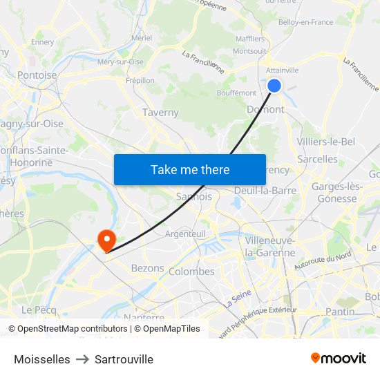 Moisselles to Sartrouville map