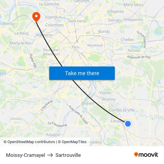 Moissy-Cramayel to Sartrouville map