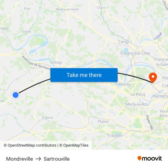 Mondreville to Sartrouville map