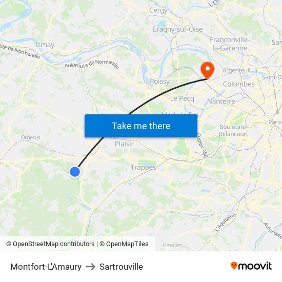 Montfort-L'Amaury to Sartrouville map