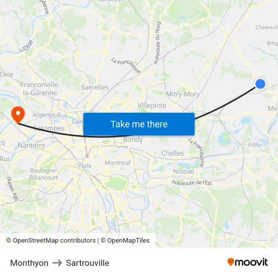 Monthyon to Sartrouville map