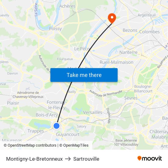 Montigny-Le-Bretonneux to Sartrouville map