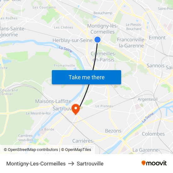 Montigny-Les-Cormeilles to Sartrouville map