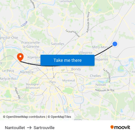 Nantouillet to Sartrouville map