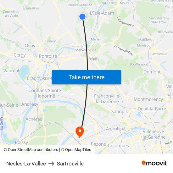 Nesles-La-Vallee to Sartrouville map