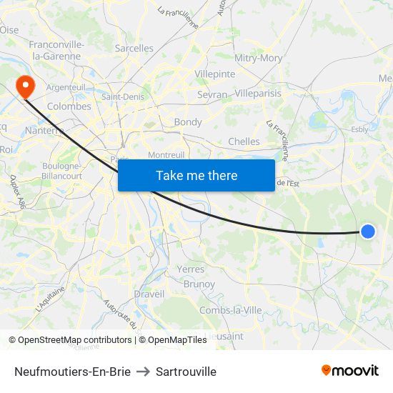 Neufmoutiers-En-Brie to Sartrouville map