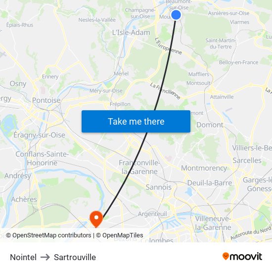 Nointel to Sartrouville map
