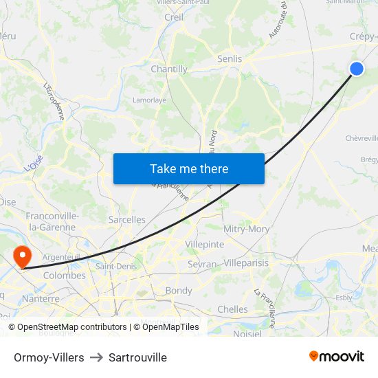 Ormoy-Villers to Sartrouville map