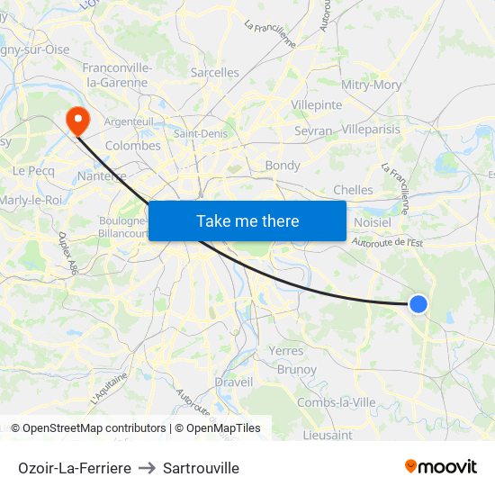 Ozoir-La-Ferriere to Sartrouville map