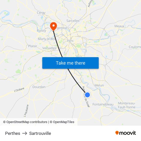 Perthes to Sartrouville map