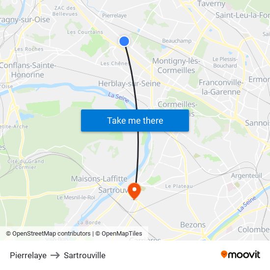 Pierrelaye to Sartrouville map