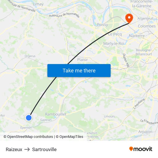 Raizeux to Sartrouville map