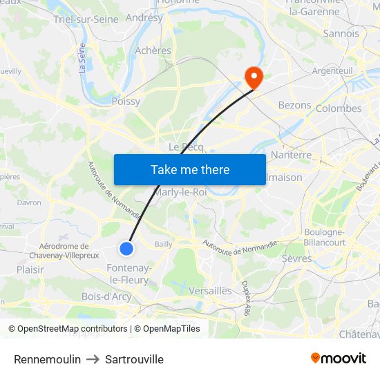 Rennemoulin to Sartrouville map