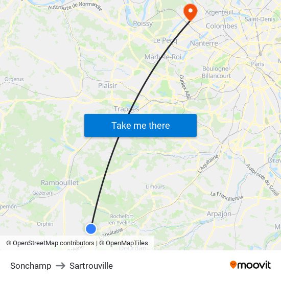 Sonchamp to Sartrouville map