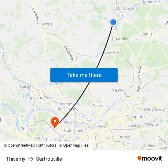 Thiverny to Sartrouville map