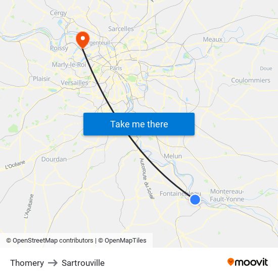 Thomery to Sartrouville map