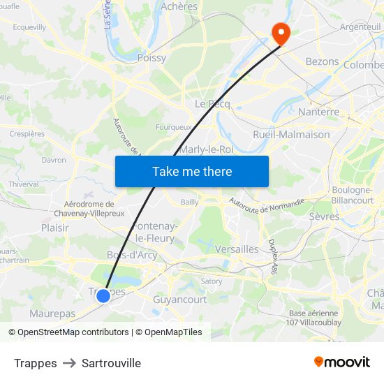 Trappes to Sartrouville map