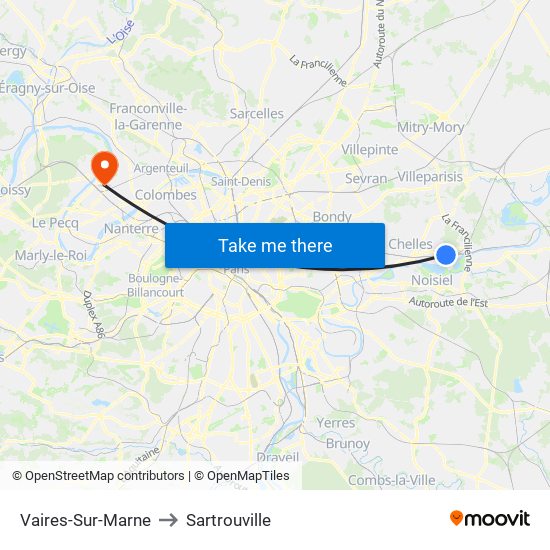 Vaires-Sur-Marne to Sartrouville map