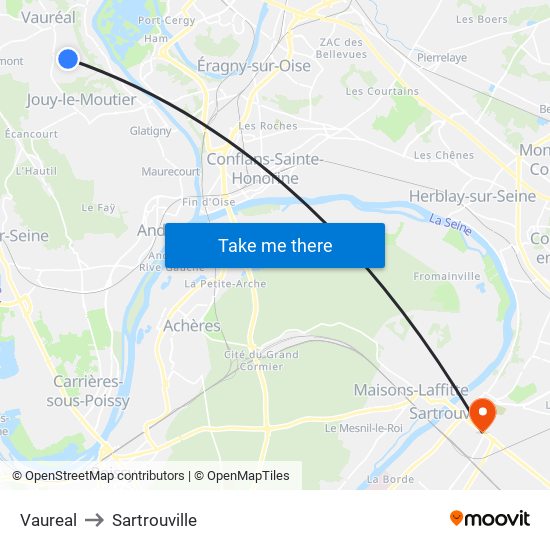 Vaureal to Sartrouville map