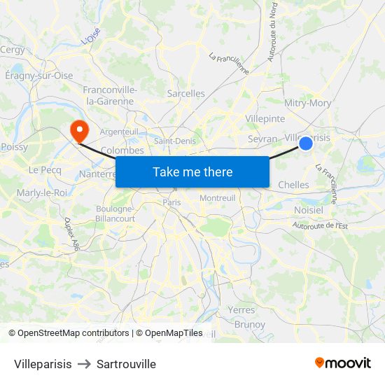 Villeparisis to Sartrouville map