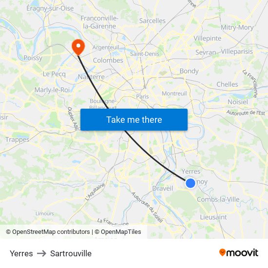 Yerres to Sartrouville map